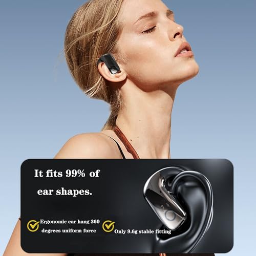 Open-Ear Wireless Headphones Bluetooth Earbuds Charging Case Ear Buds with Silicone Earhook Over-Ear Earphones for TV Phone Laptop Music, Black - color: #03Black