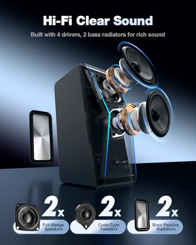 Nylavee Computer Speakers for Desktop PC, Bluetooth AUX PC Speakers RGB | Hi-Fi Stereo Sound, 14W AC Powered Monitor Speakers, Built-in Equalizer Modes, Desktop Speakers for PC and Laptop