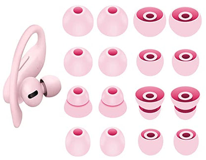 8 Pairs Powerbeats Pro Ear Tips Buds, 4 Size Replacement Soft Flexible Fit in Case Noise Reduce Silicone Rubber Gel Earbuds Eartips Wing Skin Compatible with Beats Flex/BeatsX - Cloud Pink