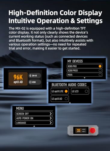 XDUOO MX-02 HD Bluetooth Audio Transmitter Bluetooth 5.4 USB/Optical/COAXIAL LE Audio 24bit/192kHz
