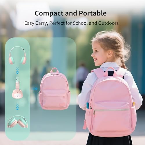 Icarer Kids Bluetooth Headphones with 85dB Volume Limiter, Bluetooth 5.4 & 20H Playtime, Ultra-Soft Foldable Over-Ear Headset with Mic, FM/TF/Wired Mode, Cute Animal Design for School Travel (Pink) - color: Pink