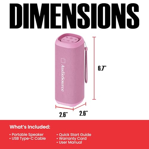 Audiosource Portable Bluetooth Speaker, 30W Loud Sound, Dual Passive Radiators for Deep Bass, Bluetooth 5.4, Auracast Multi-Speaker Pairing, IP67 Waterproof, 200ft Range, 12H Battery (Pink) - color: Pink