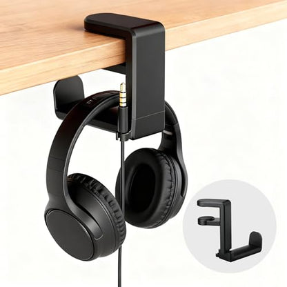 Universal Headphone Hook & Headset Holder, Black | 360° Swivel, Under Desk Hook, Cable Management Clip, Universal Fit - color: Black