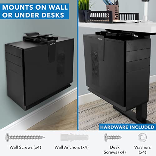 Mount-It! CPU Under Desk Mount Bracket - Computer Tower Wall and Under Counter Holder, 360 Degree Swivel Adjustable Height and Width Wall-Mountable - size: small, large