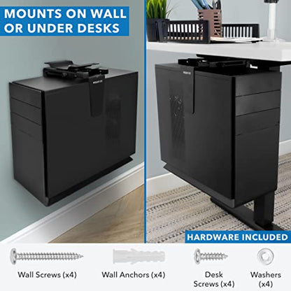 Mount-It! CPU Under Desk Mount Bracket - Computer Tower Wall and Under Counter Holder, 360 Degree Swivel Adjustable Height and Width Wall-Mountable - size: small, large
