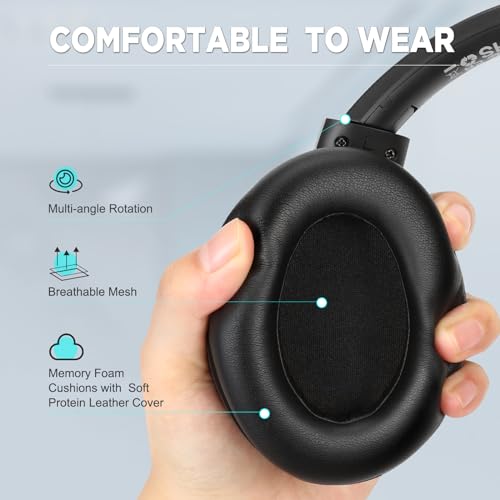 TUINYO Bluetooth Headphones Wireless, Over Ear Stereo Wireless Headset 40H Playtime with deep bass, Soft Memory-Protein Earmuffs, Built-in Mic Wired Mode PC/Cell Phones/TV- Rose Gold - color: Black