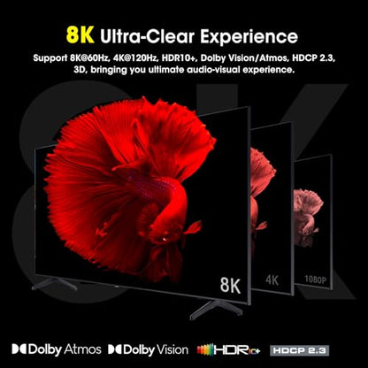 ROOFULL 4 Port 8K HDMI Switch with Remote | 4 In 1 Out HDMI 2.1 Switcher Selector, 8K@60Hz, 4K@120Hz, Dolby Vision/Atmos, Automatic Switching, HDCP 2.3, HDR10+, 48Gbps - color: Z-Black (8K)