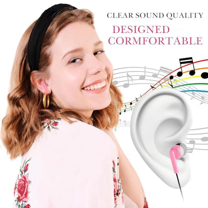 Kanayu 100 Pack Wired Earbuds Bulk for Classroom, 3.5MM No Mic,Pink | Student Headphones for School Library Laptop, Individually Bagged Earphones with Jack for Training and Group Learning - color: Pink
