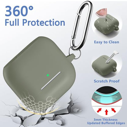 for Airpods 4th Generation Case Cover(2024),Soft Silicone Full Protective Case for AirPods 4 Case with Keychain & Cleaner Kit,Compatible with Apple Airpods 4 for Women,Men（ArmyGreen） - color: Army Green