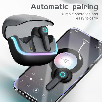 G07 Wireless Earbuds with RGB LED Light Gaming Earbuds with 40ms Low Latency Dual Game and Music Mode Earphones Wireless Headphones with 50 Hours Worktime IPX5 Waterproof (Black) - color: Black