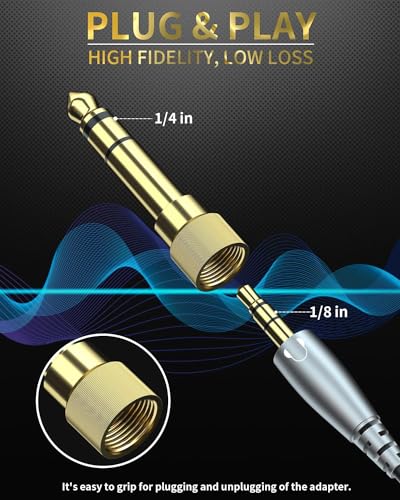 bestune 8Pcs 6.35mm 1/4 Male to 3.5mm 1/8 Female Stereo Headphone Adapter Audio Jack Plug Gold Plated for Speaker Headphone Guitar Digital Piano Amp - size: 8 PACK-Upgrade