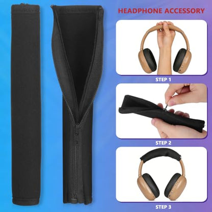 Zipper Headphone Headband Cover Neoprene for QC25 Black | Protector Wrap-On Headphone Pad for Scratch Protection, Easy Install Replacement