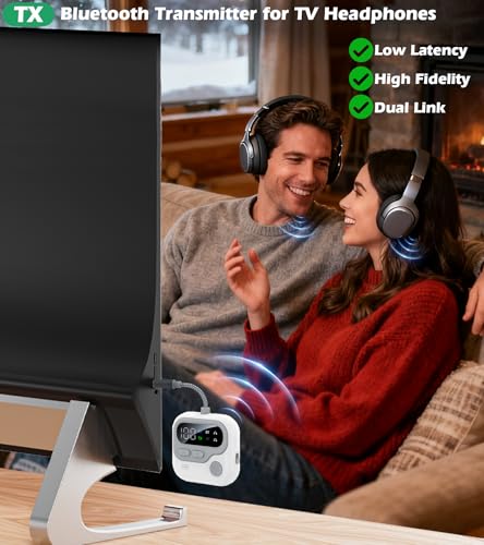 KAIY Airplane Bluetooth Transmitter for TV to Headphones | 2-in-1 Bluetooth Audio Adapter with Screen Volume Knob, Dual 3.5mm AUX Jack Adapter to Headphones or Car Stereo