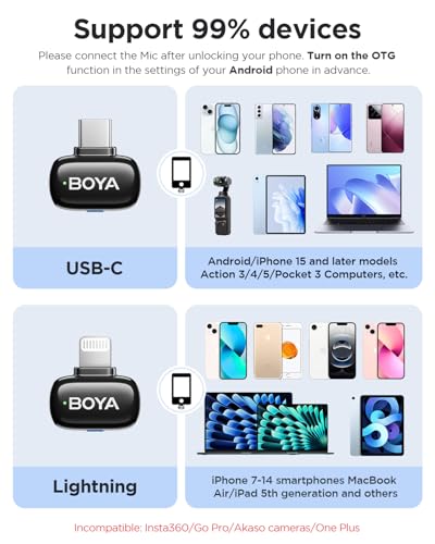BOYA Mini 2 Wireless Lavalier Microphone with AI Noise Cancellation, App Control, 30H Battery Charging Case - for iPhone/iPad & Android, Video, Podcasts, Vlogging, TikTok - style: Mini 2(USB-C&Lightning)
