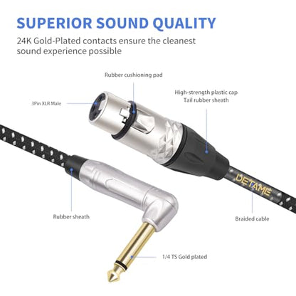 1FT Right Angle 1/4 TS to XLR Female Micphone Aduio Cable,6.35mm Mnon to 3Pin XLR Female Mixer, Active Speaker Signal Cable - size: 1Feet
