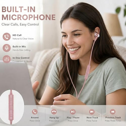 ADOOPE USB-C Wired Earbuds with Microphone, in-Ear Headphones for Android & USB-C Devices, Noise-Isolating Stereo Earphones with Inline Remote for Phone Calls, Music & Video - Pink - color: Pink