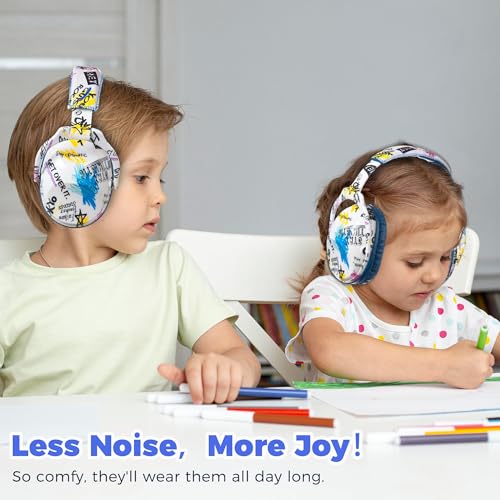 Kids Ear Protection Safety Ear Muffs, NRR 25dB Noise Reduction Children Earmuffs, Hearing Protectors for Sleeping, Studying, Airplane, Concerts, Fireworks-Graffiti with Blue Band - color: Blue Band Graffiti