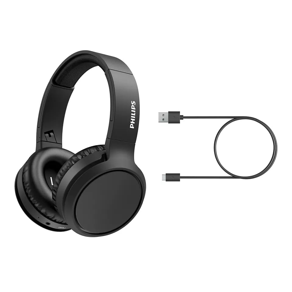Philips H5205 Over-Ear Wireless Headphones with 40mm Drivers, Lightweight Cushioned Headband, Black - color: Black