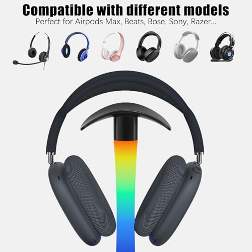 Headphone Stand with Wireless Charger,Gaming Headset stand with RGB Light Mode,For Airpod Max Stand Compatible with Airpod Pro/3/2,For iPhone 17/16/15/14/13/12/11,Gifts for Gamers & Music Lover(Black) - color: Black