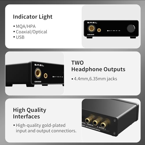 SMSL DS100 MQA CD DAC Headphone Amplifier CS43131 Chip Stereo Audio DAC | 6.35mm & Balanced 4.4mm Headphone USB Optical Coaxial XU316 768kHz/32Bit DSD256 Desktop DAC for PC/Speaker/phoneHome Audio
