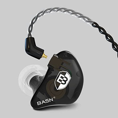 BASN Bsinger Pro in Ear Monitor,Dual Drivers MMCX IEM Earphone(Clear Black) | HiFi Wired IEM Earbud,Portable Case,Ergonomic Fit Headphone,Two 4.9ft Detachable Cables,for Beginner Musician,Singer,Drummer - color: Black