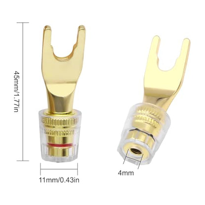 XMSJSIY Y Spade Plug 4mm Banana Female Plug Connector Black & Red U Fork | Y Spade to Banana Jack Speaker Wire Connector Gold-Plated for Speaker Cable, Sound System - 2 Pairs