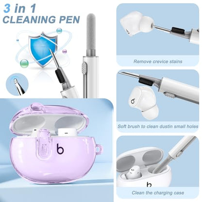 for Beats Studio Buds/Studio Buds Plus Case Cover with Lock, Clear Purple | Protective Cover for New Beats Studio Buds + Wireless Earbuds Case with Keychain & Cleaner Kit (2021/2023) - color: Clear Purple+P