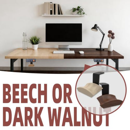 Under Desk Mount for Fosi Audio BT20A Pro with Walnut Wood Headphone Hanger, Metal Amplifier Bracket Shelf for Compact Stereo Amp, Desk Organizer Holder, Black