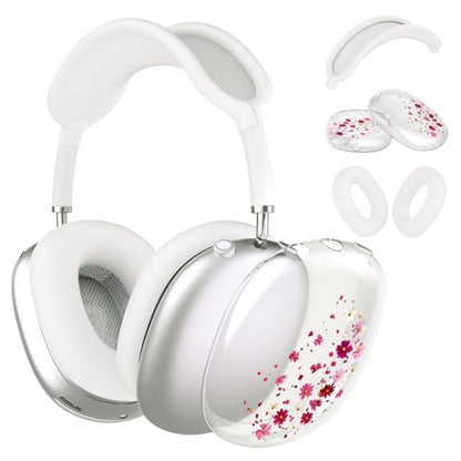Headphone Cover for AirPods Max, Girly Cute Clear Ear Cups Covers, Silicone Ear Pad Case Headband Cover for Apple AirPods Max (2024/2020), Pink Petals - color: Pink Petals-Clear
