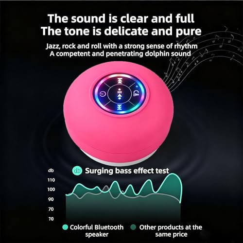 Mini Bluetooth Shower Speaker Pink, Silicone Suction Cup Portable Speaker with LED Lights, IPX4 Waterproof, Built in Mic, for Bathroom Kitchen Outdoors, Ideal Gifts (Pink) - color: Red