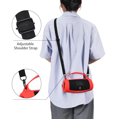 Silicone Case for JBL Charge 5 Wi-Fi/Charge 5 Portable Bluetooth Speaker, Protective Sleeve with Handle and Shoulder Strap Wireless Speakers Accessories (Red) - color: Red