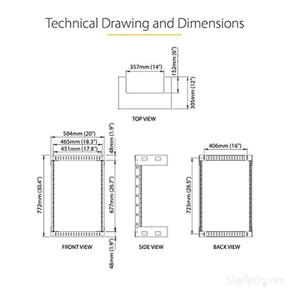 StarTech.com 2-Post 12U Heavy-Duty Wall-Mount Network Rack, 19" Open Frame Server Rack, 12" Deep, Wall Mount Data Rack for IT / AV / Patch Panel / Computer Equipment (RK12WALLO) - size: 12U