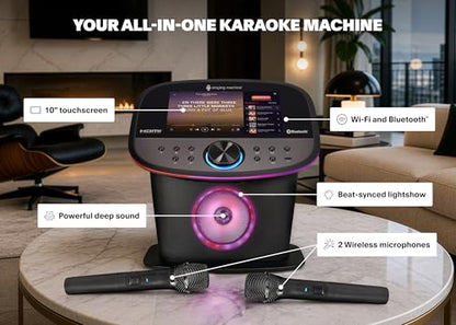 Singing Machine Karaoke Machine Screen, WiFi, Music Apps, 2 Microphones | Portable Karaoke Speaker for Adults & Kids, Ideal for House Parties, Compatible with YouTube & Spotify - color: black