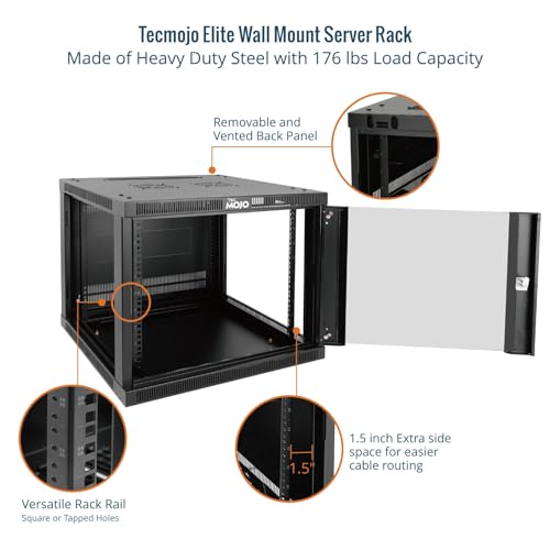 Tecmojo 9U Wall Mount Rack Cabinet, Heavy-Duty 176 Lbs High Load Capacity, 19” Enclosed Server Network Rack with 2 Colling Fans,Glass Door, 23.6” Deep – Elite Collection - size: 9U/23.6in Depth/Glass Door