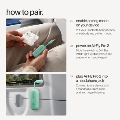 Twelve South AirFly Pro 2, Bluetooth Adapter, Pair 2 AirPods, Mint Ice | Pair 2 AirPods or Wireless Headphones – 3.5mm AUX Bluetooth Transmitter and Receiver for Cars, Boats, Treadmills, TVs & More - color: Mint Ice, style: AirFly Pro 2