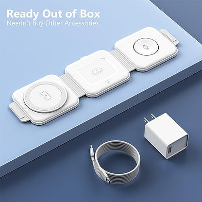 Travel Charger for Samsung Multi Devices, Foldable 3 in 1 Wireless Charging Station Fast Charging Stand/Pad Compatible for Samsung Galaxy S25/S24/S23/S22/S21/Note20 Galaxy Watch8/7/6/5/4/Galaxy Buds4 - color: white