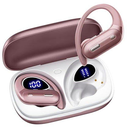90H Playtime Wireless Earbuds Bluetooth 5.3, Over-Ear Sports Headphones with Secure Earhooks, Wireless Charging Case, LED Power Display, Waterproof Stereo Headset for Workout, Running