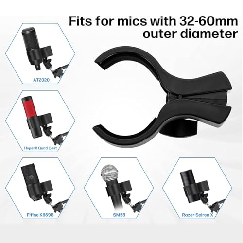 Versatile Desktop Microphone Stand, Adjustable Table Mic Stand with Large Microphone Clip, Cell Phone Clip, 5/8" Male to 3/8" Female Metal Adapter