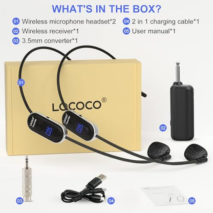 Wireless Headset Microphone Double Mic: UHF Mics Head for Two People with LED Digital Display - Head Handheld Mic 2 in 1, 165 ft Range for Voice Amplifier, Tour Guide, Teaching, Fitness, PA System - color: Silver2