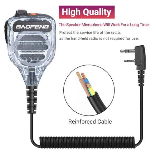Baofeng Microphone Handheld Heavy Speaker BF-850 Ham Radio Mic IP54 Waterproof Volume Adjustable Speaker Mic for UV-5R BF-F8HP PRO AR-5RM UV-21R for Kenwood Retevis Walkie Talkies(2 Pack) - color: Clear