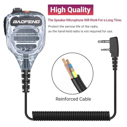 Baofeng Microphone Handheld Heavy Speaker BF-850 Ham Radio Mic IP54 Waterproof Volume Adjustable Speaker Mic for UV-5R BF-F8HP PRO AR-5RM UV-21R for Kenwood Retevis Walkie Talkies(2 Pack) - color: Clear