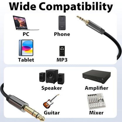 3.5mm to 1/4 Cable, TRS to TRS Stereo Audio Cord, 16ft | 3.5 to 1/4" Braided Cable, Gold-Plated Connectors, Cables for Guitar, Keyboard, Digital Piano, Speaker, Mixer, Amplifier - size: 16ft