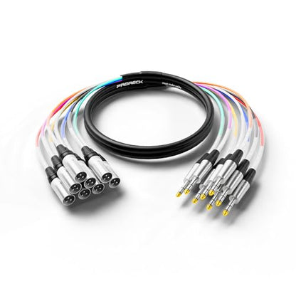 PRORECK 3m(10피트) 스네이크 케이블, 8채널 차폐 오디오 케이블 0.6cm(1/4인치) TRS to XLR 수, 전문 무대, 스튜디오 및 라이브를 위한 컬러 마크 커넥터 포함(PR-TRS/XLR-8 x 10M) - style: 8채널 3m(10피트)