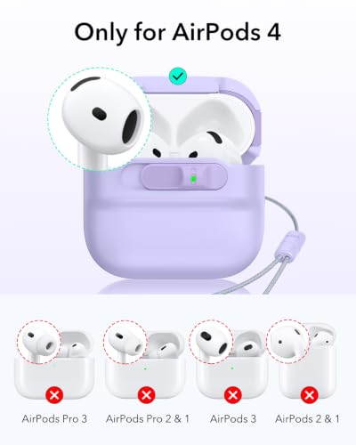 ESR for AirPods 4 Case, Compatible with MagSafe, Pulse Series, Purple | Compatible with AirPods 4 Generation Case (2024)(USB-C), Magnetic Lid Lock, Drop-Proof Protection Cover with Lanyard - color: Purple, size: AirPods 4 Case
