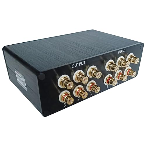 3-in 3-Out Pro RCA Audio Switch Box Audio Converter 3 Channels 3-in 3-Out HiFi Stereo Passive Audio Selector Switcher Box Aluminum Shell Quality RCA Connectors (3-IN-3-OUT) - size: RCA 3-In-3-Out