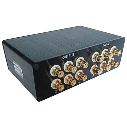 3-in 3-Out Pro RCA Audio Switch Box Audio Converter 3 Channels 3-in 3-Out HiFi Stereo Passive Audio Selector Switcher Box Aluminum Shell Quality RCA Connectors (3-IN-3-OUT) - size: RCA 3-In-3-Out