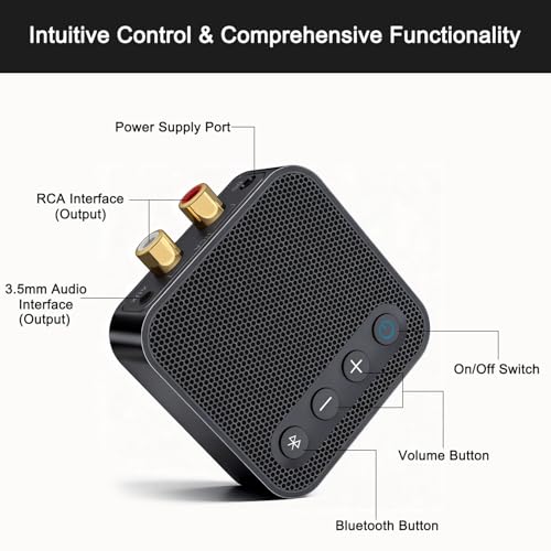Bluetooth 6.0 Receiver for Home Stereo - RCA/3.5mm AUX Output | Hi-Fi Bluetooth Audio Adapter for Music Streaming Sound System Works with SmartPhones Tablets, Plug and Play - color: Black Sapphire Metallic