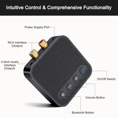 Bluetooth 6.0 Receiver for Home Stereo - RCA/3.5mm AUX Output | Hi-Fi Bluetooth Audio Adapter for Music Streaming Sound System Works with SmartPhones Tablets, Plug and Play - color: Black Sapphire Metallic