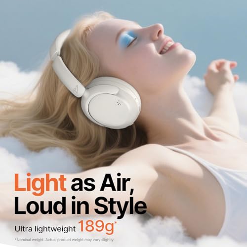VOKALEN Hyper GO Wireless Over-Ear Noise Cancelling Headphones with Mic, 60H Playtime, Bluetooth Headphones, Hi-Res Audio, DEEP360 Spatial Audio, Ultra-Lightweight for Travel, Work, Study - color: White