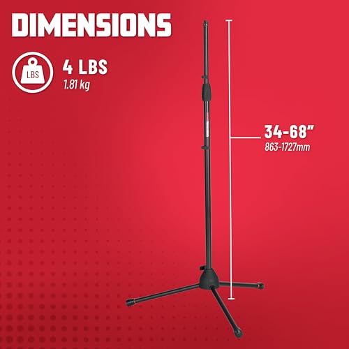 Gator Frameworks Standard Tripod Microphone Stand with Adjustable Height and Both 3/8" and 5/8" Adapters (GFW-MIC-2000)